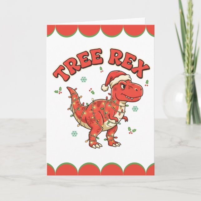 Tree Rex Funny Dinosaur Christmas Kids Holiday Card (Front)