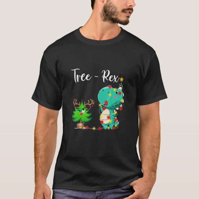 Tree Rex Funny Pyjamas Men Boys Xmas Lights T-Shirt (Front)