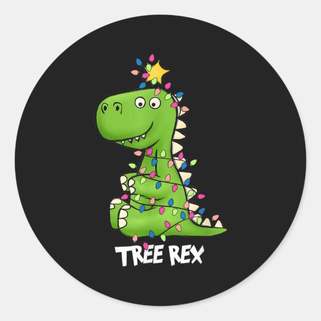 Tree Rex Funny Xmas Trex Boys Toddler Christmas Di Classic Round Sticker (Front)