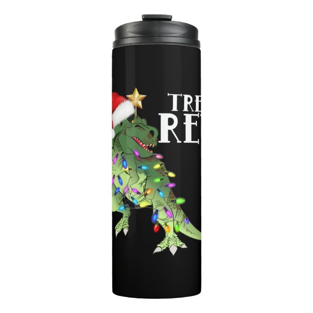 TREE REX SANTA HAT DINOSAUR CHRISTMAS LIGHTS T-SHI THERMAL TUMBLER (Front)