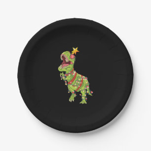 Tree Rex T-Rex Christmas Paper Plate
