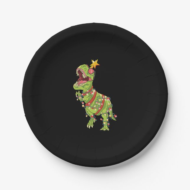 Tree Rex T-Rex Christmas   Paper Plate (Front)