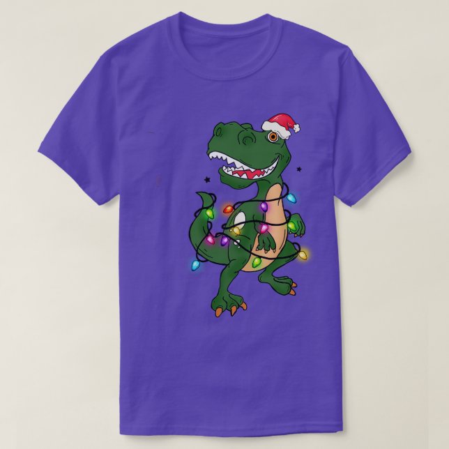 Tree Rex Trex Christmas Lights Funny Dinosaur Chri T-Shirt (Design Front)