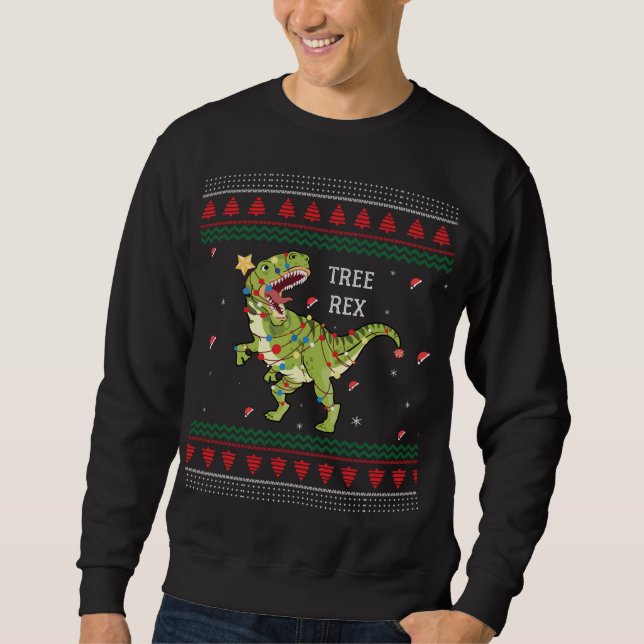 Tree Rex Trex Dinosaur Light Ugly Christmas Sweate Sweatshirt (Front)