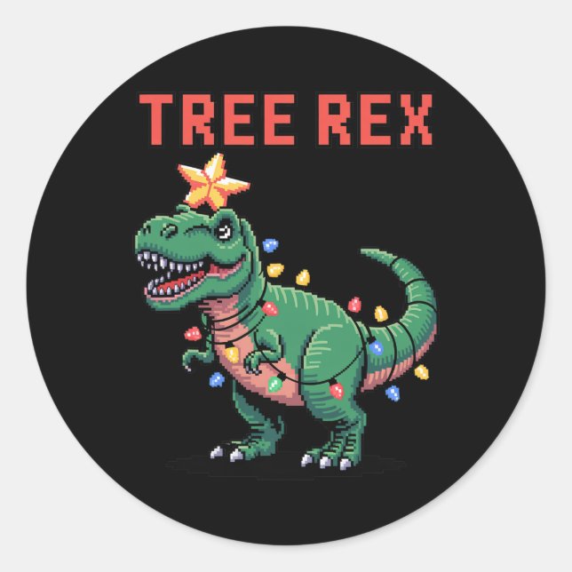 Tree Rex Ugly Christmas Sweater Dinosaur  Classic Round Sticker (Front)
