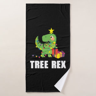 Tree Rex with Christmas balls - funny dino tree Bath Towel