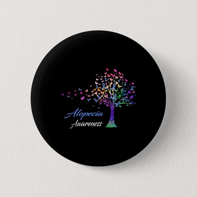 Tree Ribbon Alopecia Awareness  6 Cm Round Badge (Front)