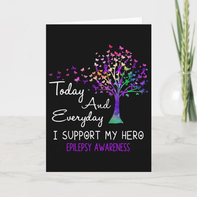 Tree Ribbon I Support My Hero Epilepsy Awareness  Card (Front)