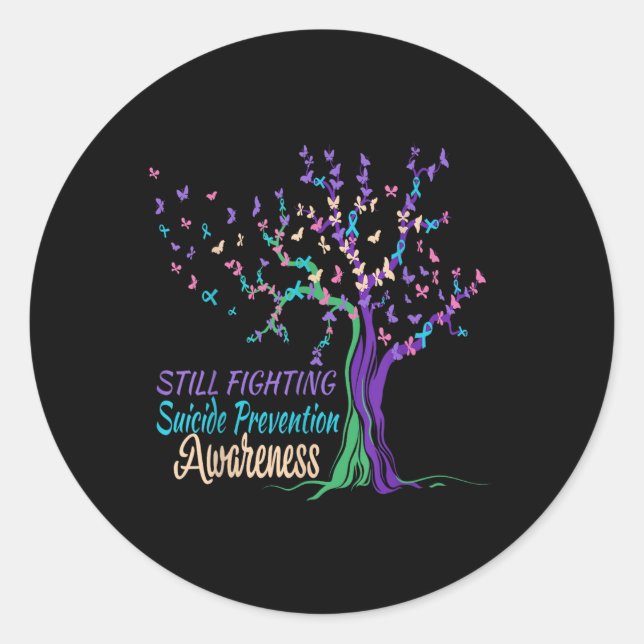 Tree Ribbon Still Fighting Suicide Prevention Awar Classic Round Sticker (Front)