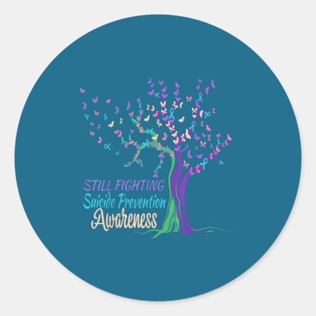 Tree Ribbon Still Fighting Suicide Prevention Awar Classic Round Sticker (Front)