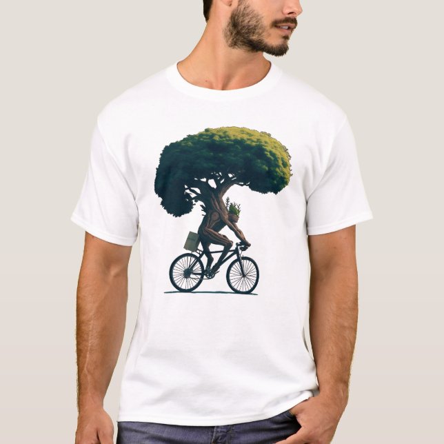 Tree Riding a Bicycle T-Shirt (Front)
