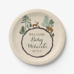 Tree Ring Woodland Baby Shower Paper Plate