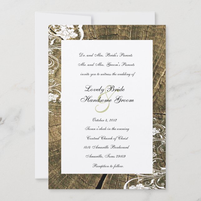 Tree Rings Shabby Lace Wedding Invitation (Front)