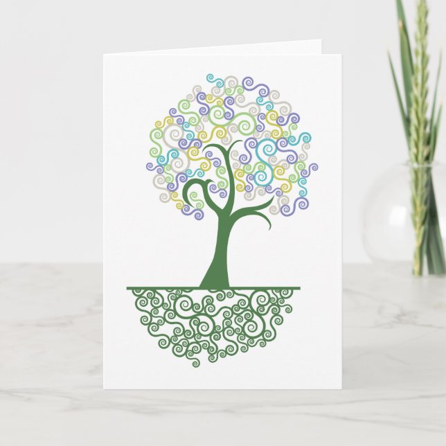 Tree ~ Roots of Life Colourful Scroll Trees Card (Front)