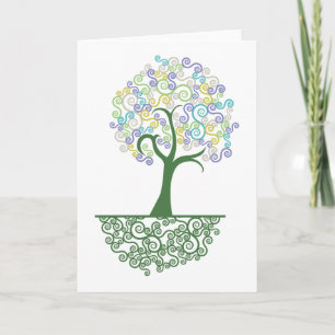 Tree ~ Roots of Life Colourful Scroll Trees Card