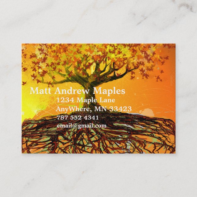 Tree Roots Orange and Yellow Business Card (Front)