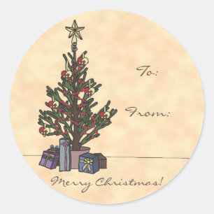 Tree, round gift tag stickers