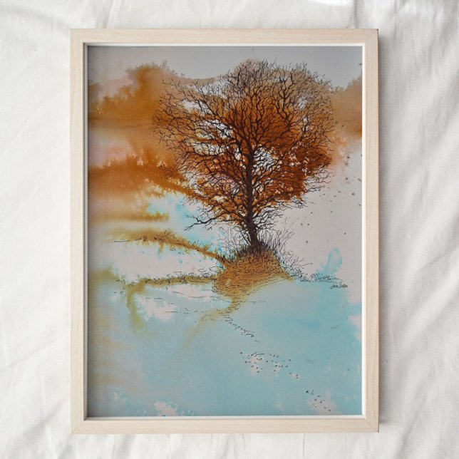 Tree Rust Blue Watercolor Ink Art Poster (Creator Uploaded)