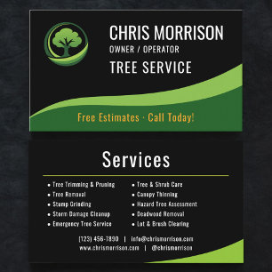 Tree Service Arborist Black Green  Business Card