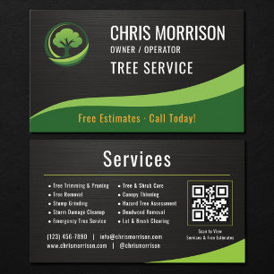 Tree Service Arborist QR Code Metallic Business Card