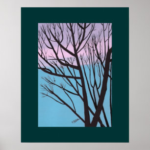 Tree silhouette against fall evening sky Print