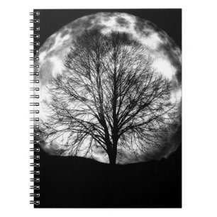 Tree Silhouette in Front of a Full Moon Spiral Notebook