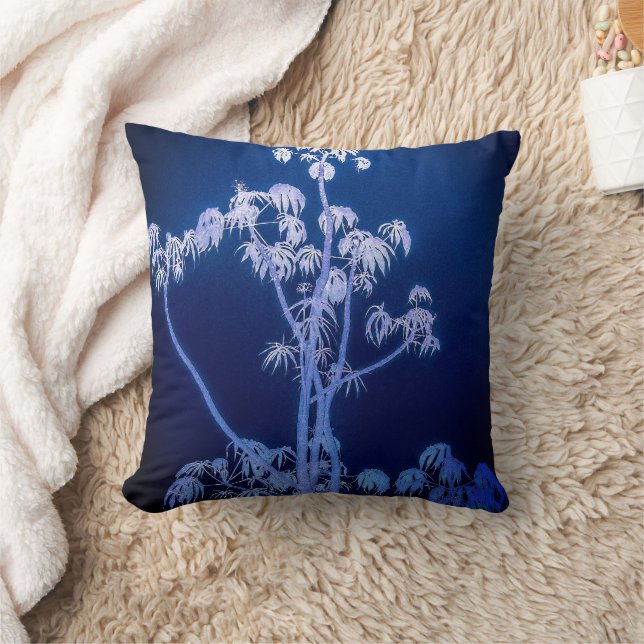 Tree Silhouette In Royal Blues Throw Pillow (Blanket)