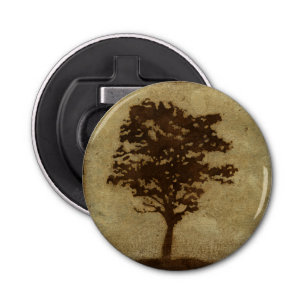 Tree Silhouette on Bronze Background Bottle Opener
