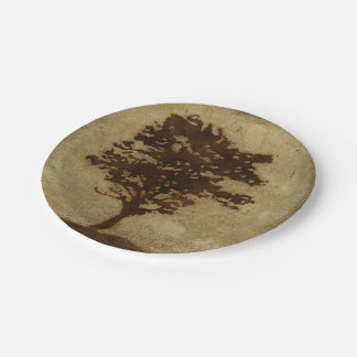 Tree Silhouette on Bronze Background Paper Plate