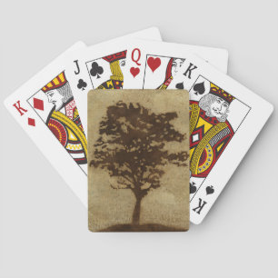 Tree Silhouette on Bronze Background Playing Cards