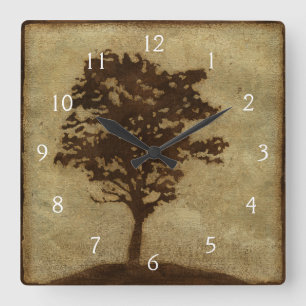 Tree Silhouette on Bronze Background Square Wall Clock