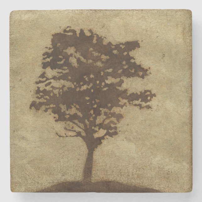 Tree Silhouette on Bronze Background Stone Coaster (Front)