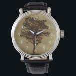 Tree Silhouette on Bronze Background Watch<br><div class="desc">A bronze background serves as the scene for this silhouette of a tree with branches swaying in the breeze. You almost feel as if you could rest your back against this tree,  sit on the ground and take a long nap.</div>