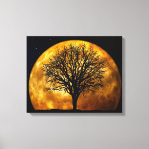 Tree Silhouette On Moon Canvas Print