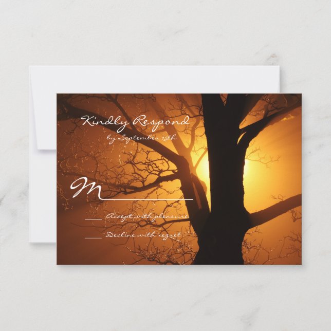 Tree Silhouette Sunset Country Wedding RSVP Cards (Front)