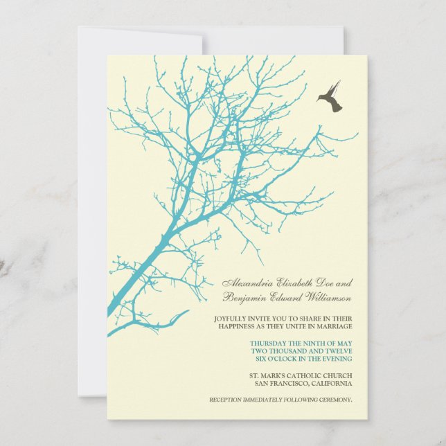 Tree Silhouette Wedding Invitation (aqua) (Front)