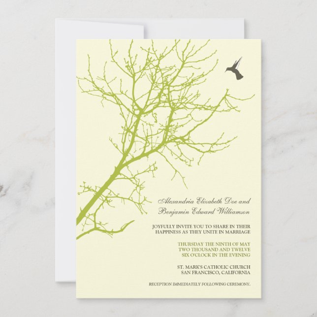 Tree Silhouette Wedding Invitation (lime green) (Front)