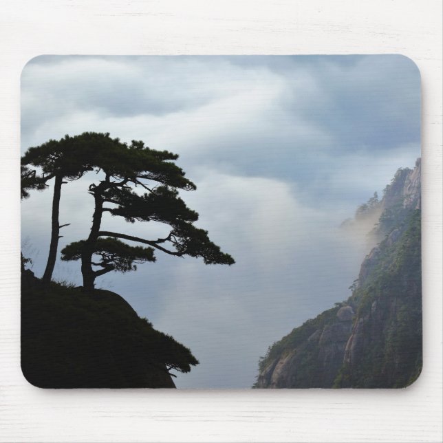 Tree silhouetted at sunrise, Yellow Mountain, Mouse Pad (Front)