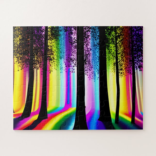 Tree Silhouettes in Rainbow Enchanted Forest Jigsaw Puzzle (Horizontal)