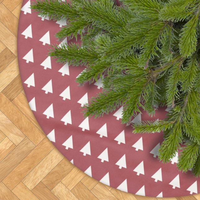Tree Skirt | Christmas Tree Pattern Geometric (Geometric Scandi Christmas tree skirt by Guava, featuring bold modern design in dark burgundy red)