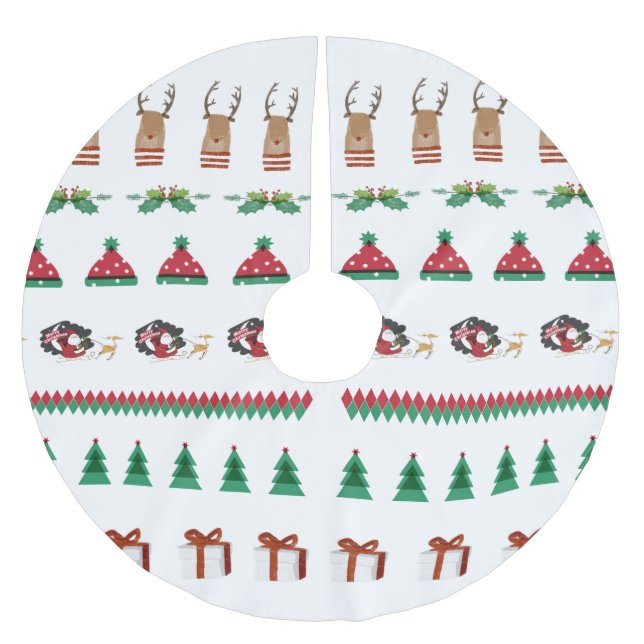 Tree Skirt Christmas Tree Red Green Santa Reindeer (Front)