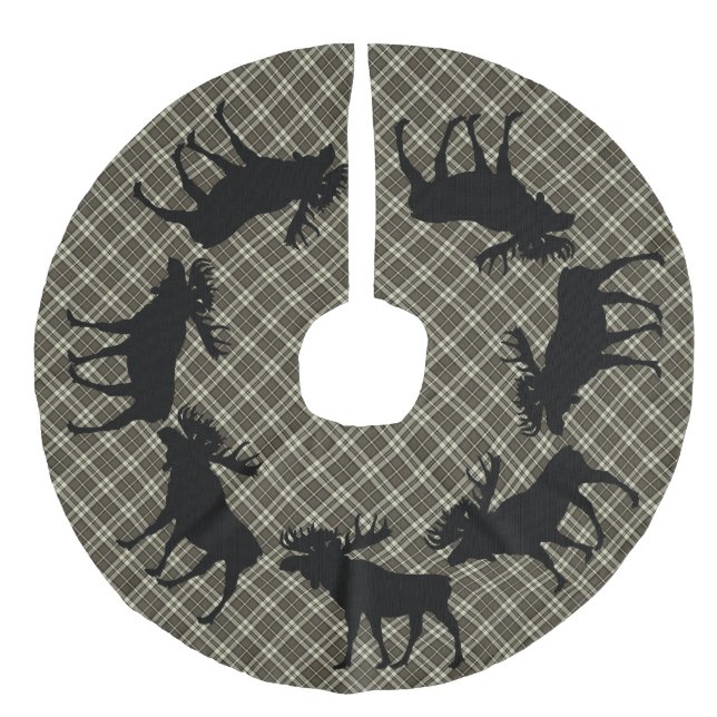 Tree skirt  Country Christmas brown plaid moose (Front)