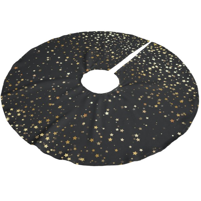 Tree Skirt-Gold Stars Black Brushed Polyester Tree Skirt (Angled)