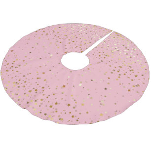 Tree Skirt-Gold Stars Pink Brushed Polyester Tree Skirt