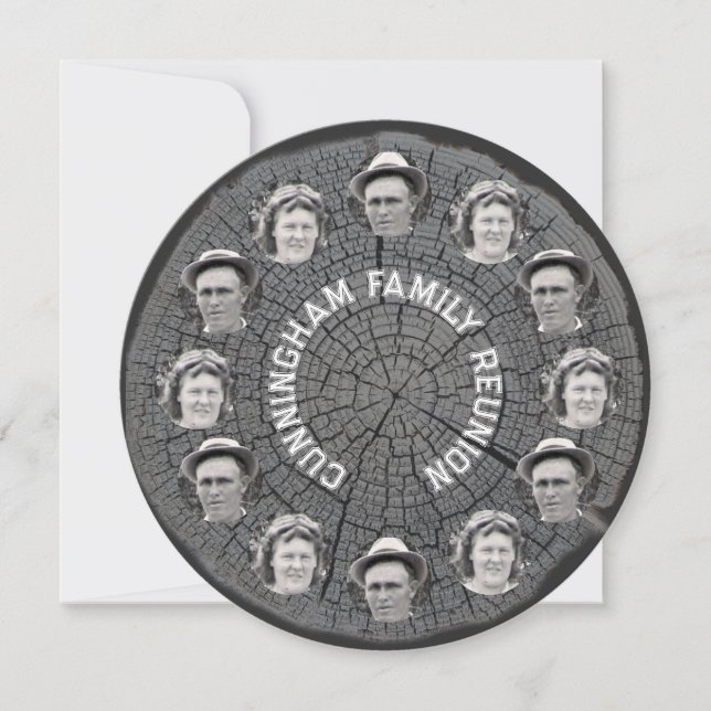 Tree Slice with Family Photo Circles and Quote Invitation (Front)
