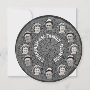 Tree Slice with Family Photo Circles and Quote Invitation