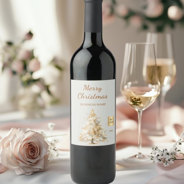 Tree snow green Christmas Party business Wine Label (Creator Uploaded)