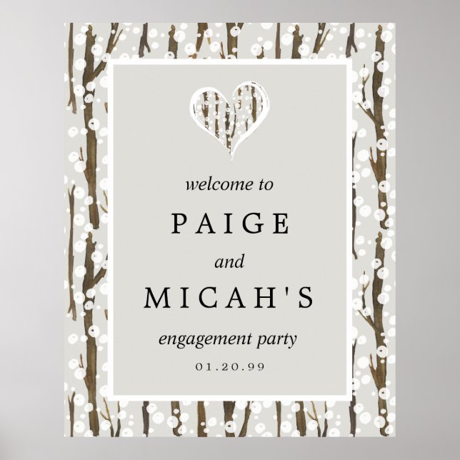 Tree Snow Heart Engagement Party Welcome Sign (Front)