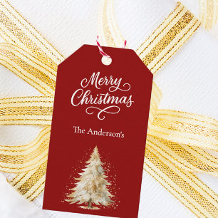 Tree snow red white Christmas Gift Tags