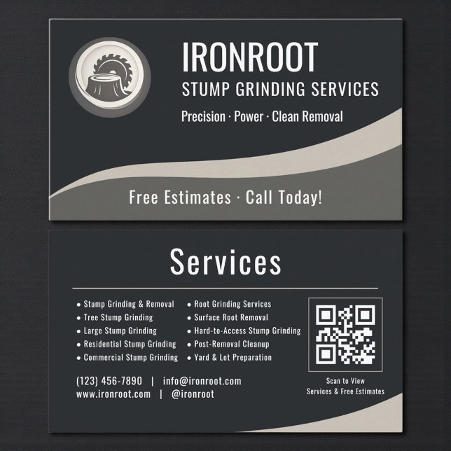 Tree Stump Grinding QR Code Professional Business Card (Creator Uploaded)
